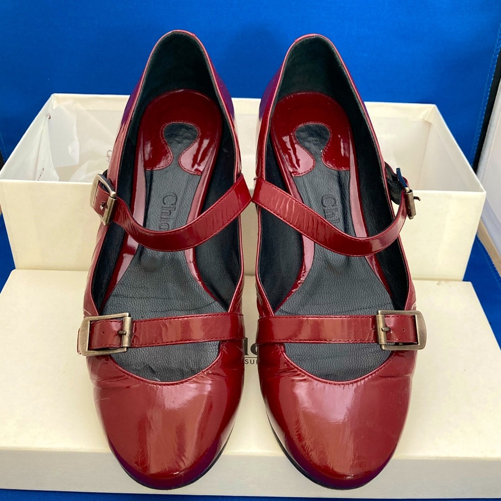 Chloe Burgundy Patent Leather Maryjane Flats 36